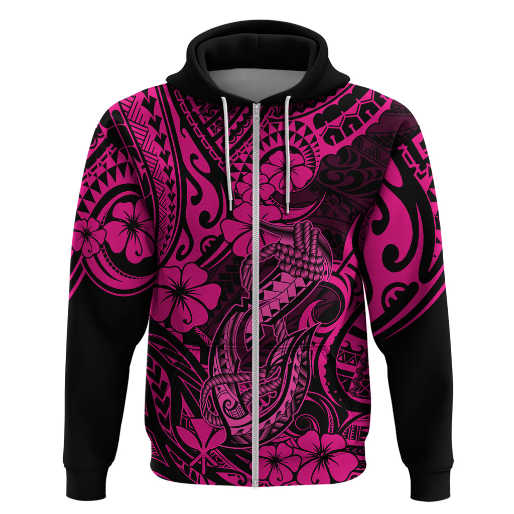 Hawaii Fish Hook Hoodie Hibiscus Hawaii Tribal Tattoo Pink Version - Wonder Print Shop