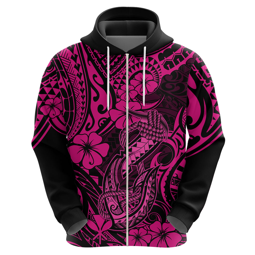 Hawaii Fish Hook Hoodie Hibiscus Hawaii Tribal Tattoo Pink Version - Wonder Print Shop