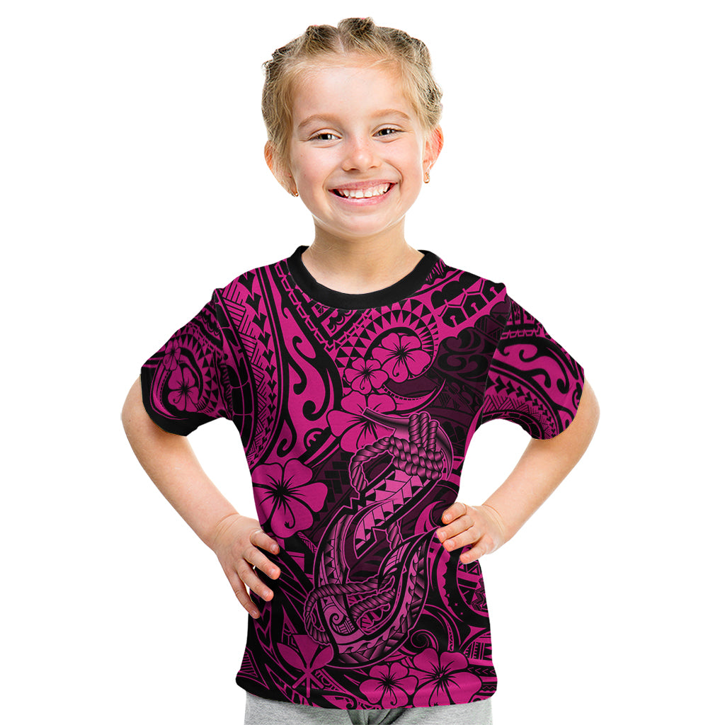 Hawaii Fish Hook Kid T Shirt Hibiscus Hawaii Tribal Tattoo Pink Version - Wonder Print Shop