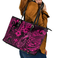 Hawaii Fish Hook Leather Tote Bag Hibiscus Hawaii Tribal Tattoo Pink Version - Wonder Print Shop