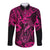 Hawaii Fish Hook Long Sleeve Button Shirt Hibiscus Hawaii Tribal Tattoo Pink Version - Wonder Print Shop