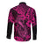Hawaii Fish Hook Long Sleeve Button Shirt Hibiscus Hawaii Tribal Tattoo Pink Version - Wonder Print Shop