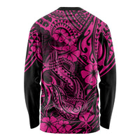 Hawaii Fish Hook Long Sleeve Shirt Hibiscus Hawaii Tribal Tattoo Pink Version - Wonder Print Shop