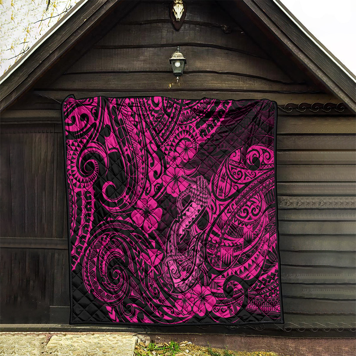 Hawaii Fish Hook Quilt Hibiscus Hawaii Tribal Tattoo Pink Version - Wonder Print Shop