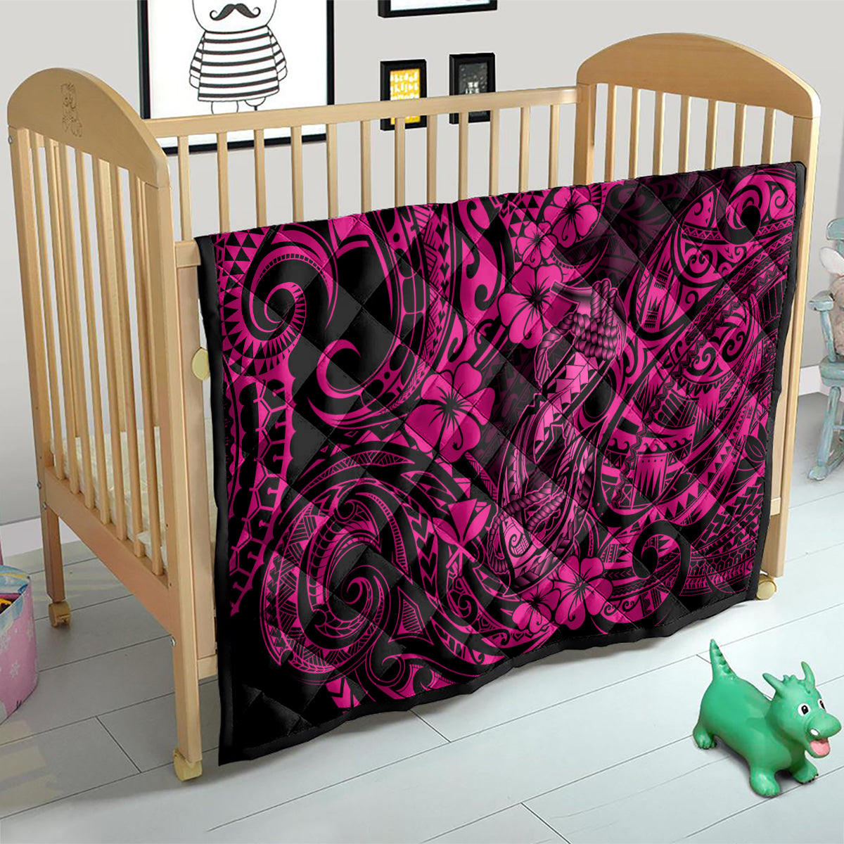 Hawaii Fish Hook Quilt Hibiscus Hawaii Tribal Tattoo Pink Version - Wonder Print Shop