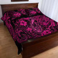 Hawaii Fish Hook Quilt Bed Set Hibiscus Hawaii Tribal Tattoo Pink Version - Wonder Print Shop