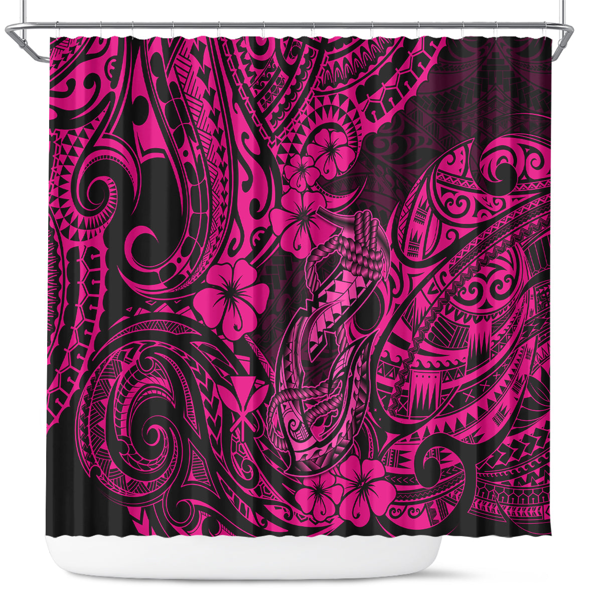 hawaii-fish-hook-shower-curtain-hibiscus-hawaii-tribal-tattoo-pink-version