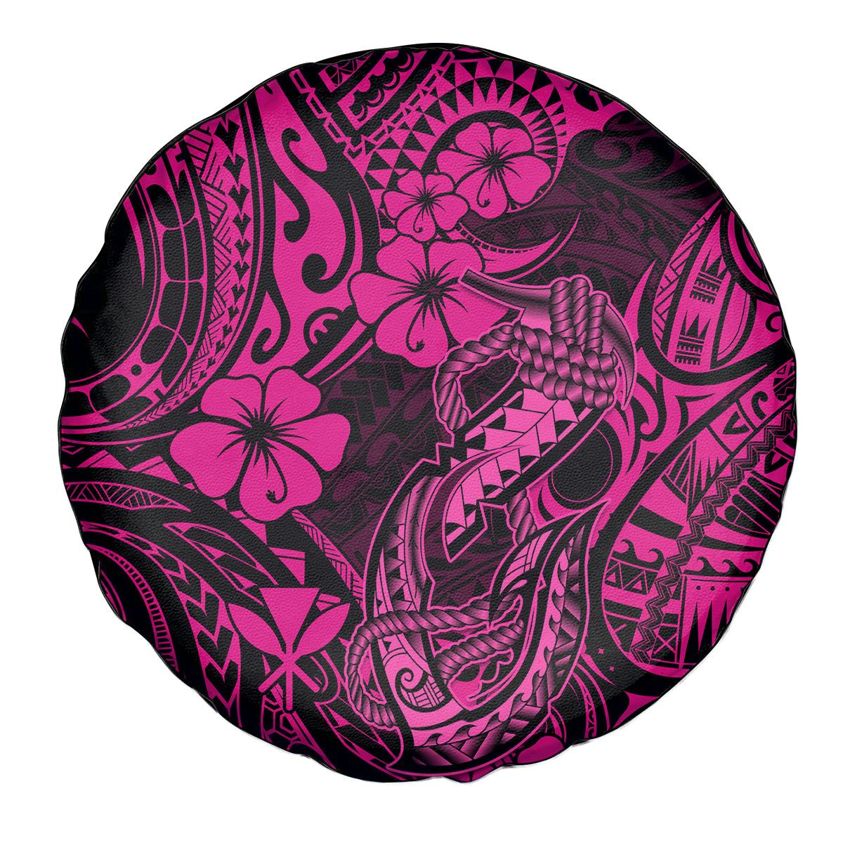 Hawaii Fish Hook Spare Tire Cover Hibiscus Hawaii Tribal Tattoo Pink Version - Wonder Print Shop