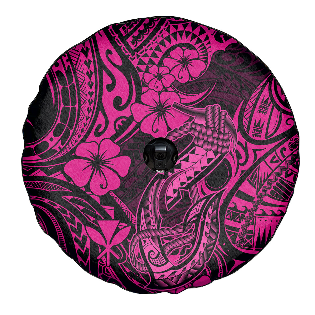 Hawaii Fish Hook Spare Tire Cover Hibiscus Hawaii Tribal Tattoo Pink Version - Wonder Print Shop