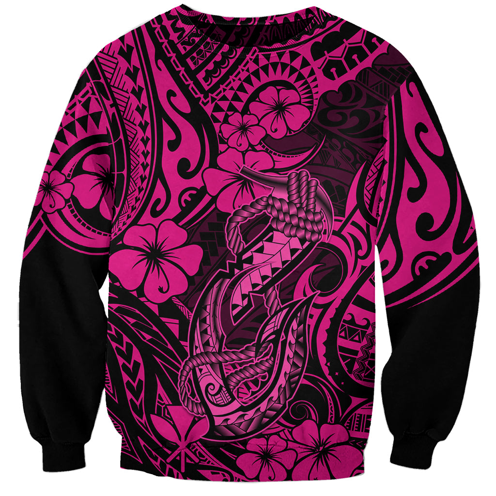 Hawaii Fish Hook Sweatshirt Hibiscus Hawaii Tribal Tattoo Pink Version - Wonder Print Shop