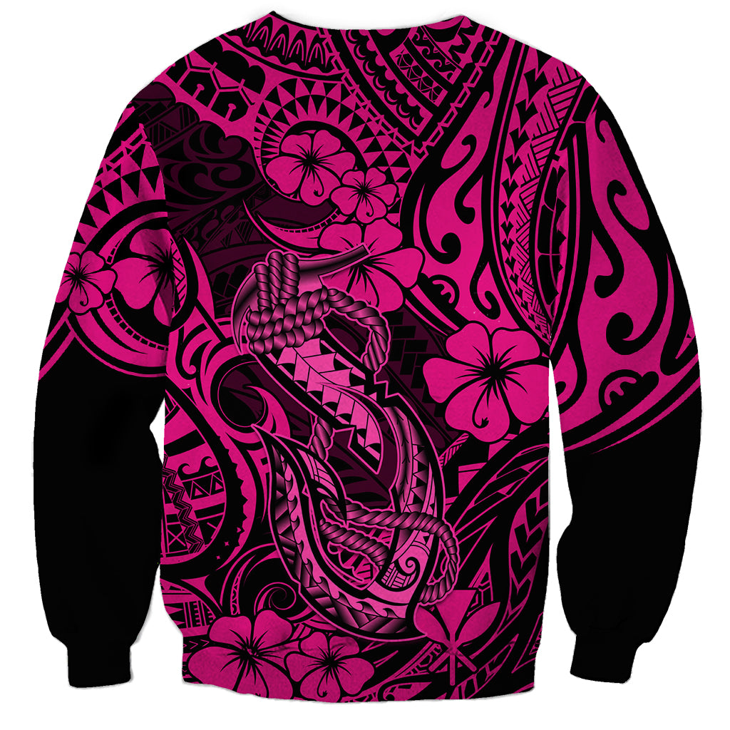 Hawaii Fish Hook Sweatshirt Hibiscus Hawaii Tribal Tattoo Pink Version - Wonder Print Shop