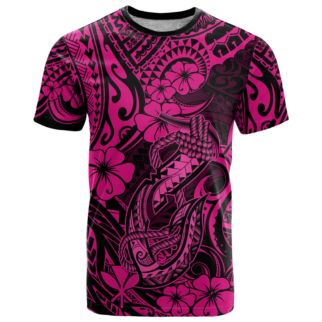 Hawaii Fish Hook T Shirt Hibiscus Hawaii Tribal Tattoo Pink Version - Wonder Print Shop