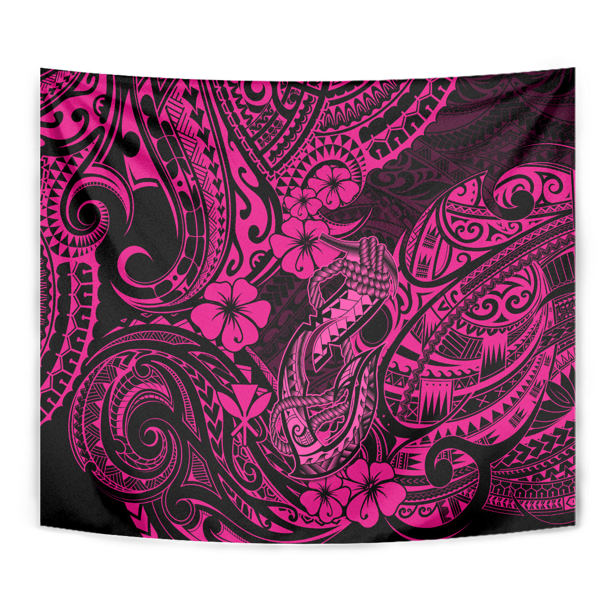 Hawaii Fish Hook Tapestry Hibiscus Hawaii Tribal Tattoo Pink Version - Wonder Print Shop
