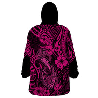 Hawaii Fish Hook Wearable Blanket Hoodie Hibiscus Hawaii Tribal Tattoo Pink Version - Wonder Print Shop