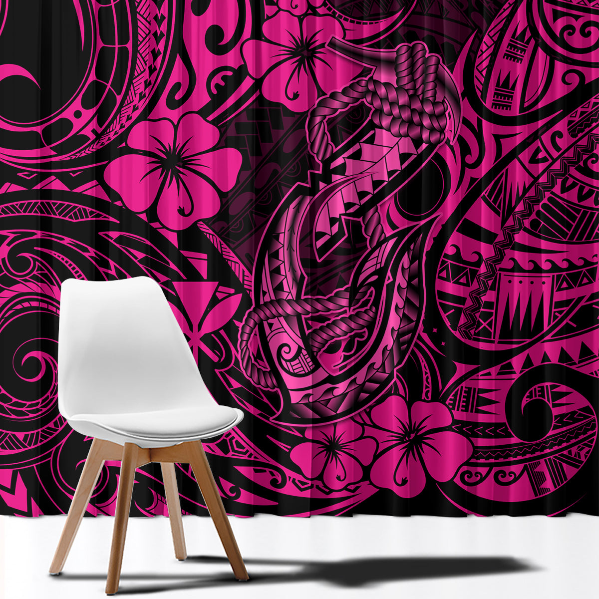 Hawaii Fish Hook Window Curtain Hibiscus Hawaii Tribal Tattoo Pink Version - Wonder Print Shop