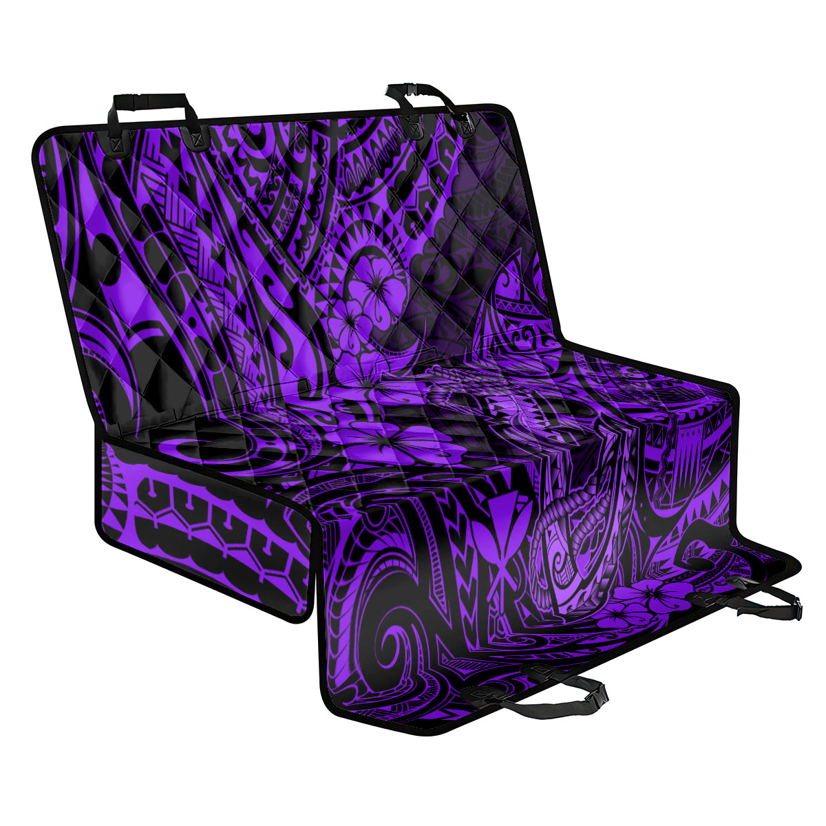 Hawaii Fish Hook Back Car Seat Cover Hibiscus Hawaii Tribal Tattoo Purple Version - Wonder Print Shop