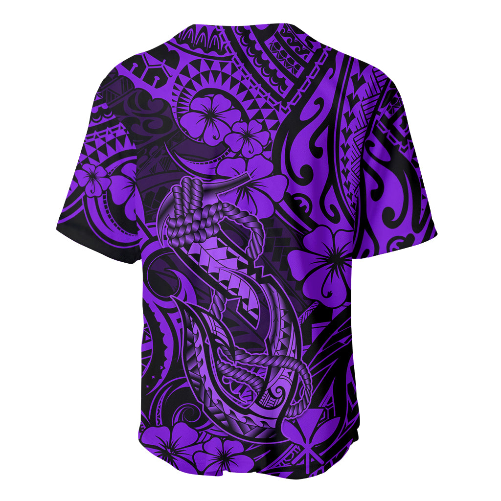 Hawaii Fish Hook Baseball Jersey Hibiscus Hawaii Tribal Tattoo Purple Version - Wonder Print Shop