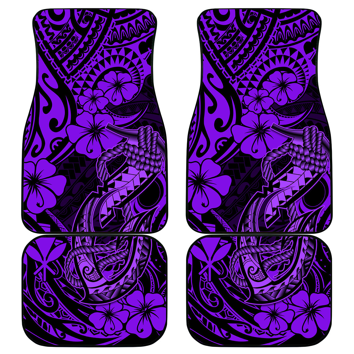 Hawaii Fish Hook Car Mats Hibiscus Hawaii Tribal Tattoo Purple Version - Wonder Print Shop
