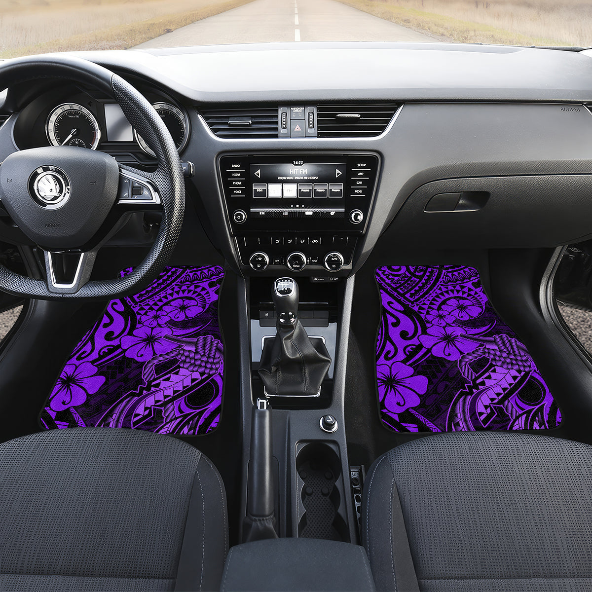 Hawaii Fish Hook Car Mats Hibiscus Hawaii Tribal Tattoo Purple Version - Wonder Print Shop