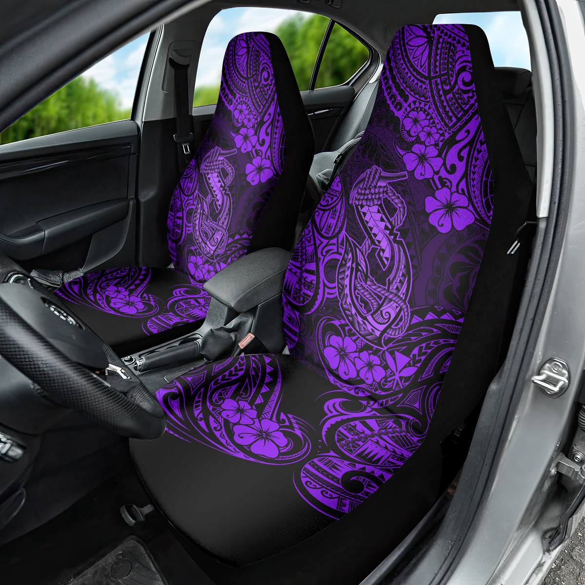 Hawaii Fish Hook Car Seat Cover Hibiscus Hawaii Tribal Tattoo Purple Version - Wonder Print Shop