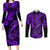 Hawaii Fish Hook Couples Matching Long Sleeve Bodycon Dress and Long Sleeve Button Shirts Hibiscus Hawaii Tribal Tattoo Purple Version - Wonder Print Shop