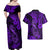 Hawaii Fish Hook Couples Matching Off Shoulder Maxi Dress and Hawaiian Shirt Hibiscus Hawaii Tribal Tattoo Purple Version - Wonder Print Shop