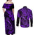 Hawaii Fish Hook Couples Matching Off Shoulder Maxi Dress and Long Sleeve Button Shirts Hibiscus Hawaii Tribal Tattoo Purple Version - Wonder Print Shop