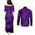 Hawaii Fish Hook Couples Matching Puletasi Dress and Long Sleeve Button Shirts Hibiscus Hawaii Tribal Tattoo Purple Version - Wonder Print Shop