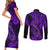 Hawaii Fish Hook Couples Matching Short Sleeve Bodycon Dress and Long Sleeve Button Shirts Hibiscus Hawaii Tribal Tattoo Purple Version - Wonder Print Shop