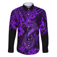 Hawaii Fish Hook Family Matching Off Shoulder Maxi Dress and Hawaiian Shirt Hibiscus Hawaii Tribal Tattoo Purple Version - Wonder Print Shop