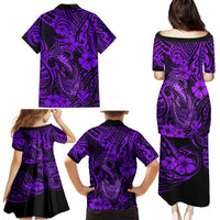Hawaii Fish Hook Family Matching Puletasi Dress and Hawaiian Shirt Hibiscus Hawaii Tribal Tattoo Purple Version - Wonder Print Shop