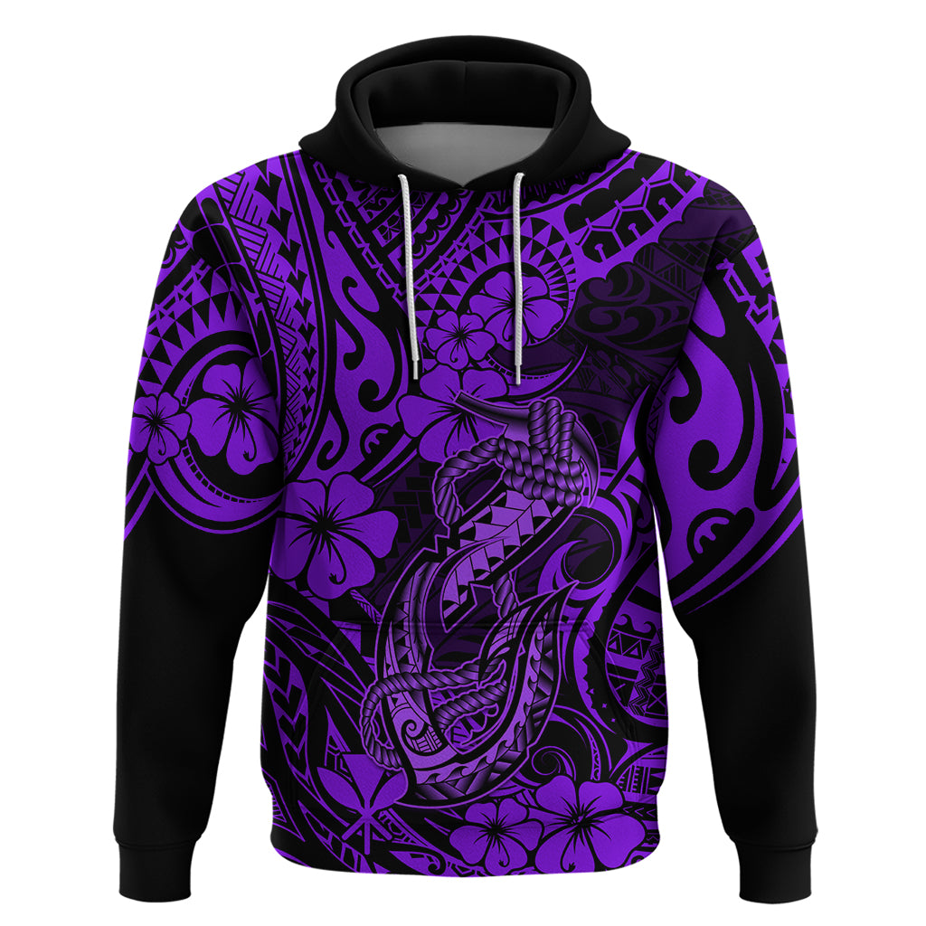 Hawaii Fish Hook Hoodie Hibiscus Hawaii Tribal Tattoo Purple Version - Wonder Print Shop