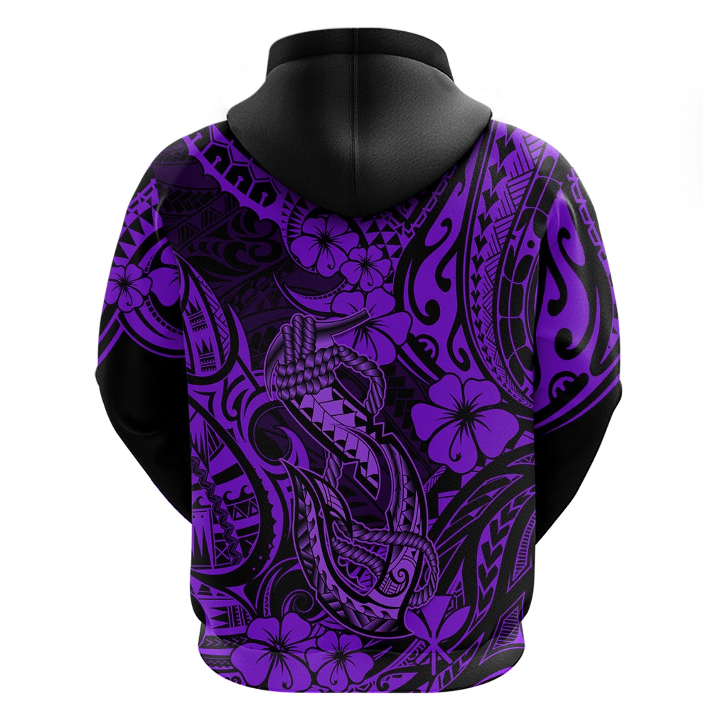 Hawaii Fish Hook Hoodie Hibiscus Hawaii Tribal Tattoo Purple Version - Wonder Print Shop