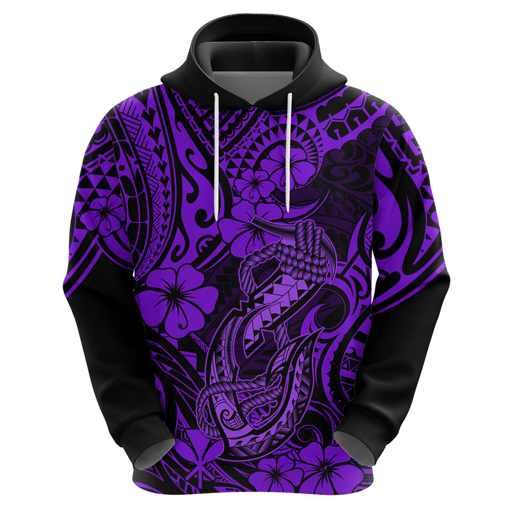 Hawaii Fish Hook Hoodie Hibiscus Hawaii Tribal Tattoo Purple Version - Wonder Print Shop