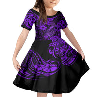 Hawaii Fish Hook Kid Short Sleeve Dress Hibiscus Hawaii Tribal Tattoo Purple Version - Wonder Print Shop
