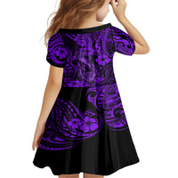 Hawaii Fish Hook Kid Short Sleeve Dress Hibiscus Hawaii Tribal Tattoo Purple Version - Wonder Print Shop
