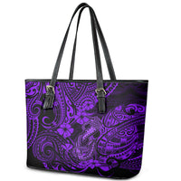 Hawaii Fish Hook Leather Tote Bag Hibiscus Hawaii Tribal Tattoo Purple Version - Wonder Print Shop