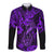 Hawaii Fish Hook Long Sleeve Button Shirt Hibiscus Hawaii Tribal Tattoo Purple Version - Wonder Print Shop