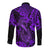 Hawaii Fish Hook Long Sleeve Button Shirt Hibiscus Hawaii Tribal Tattoo Purple Version - Wonder Print Shop