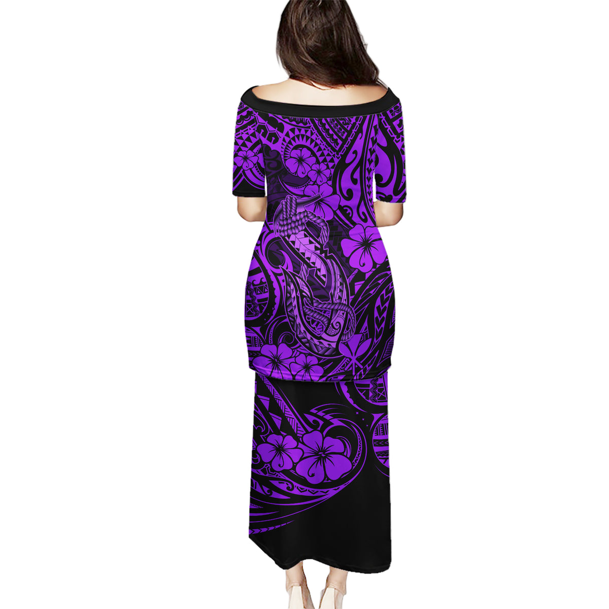 Hawaii Fish Hook Puletasi Hibiscus Hawaii Tribal Tattoo Purple Version - Wonder Print Shop