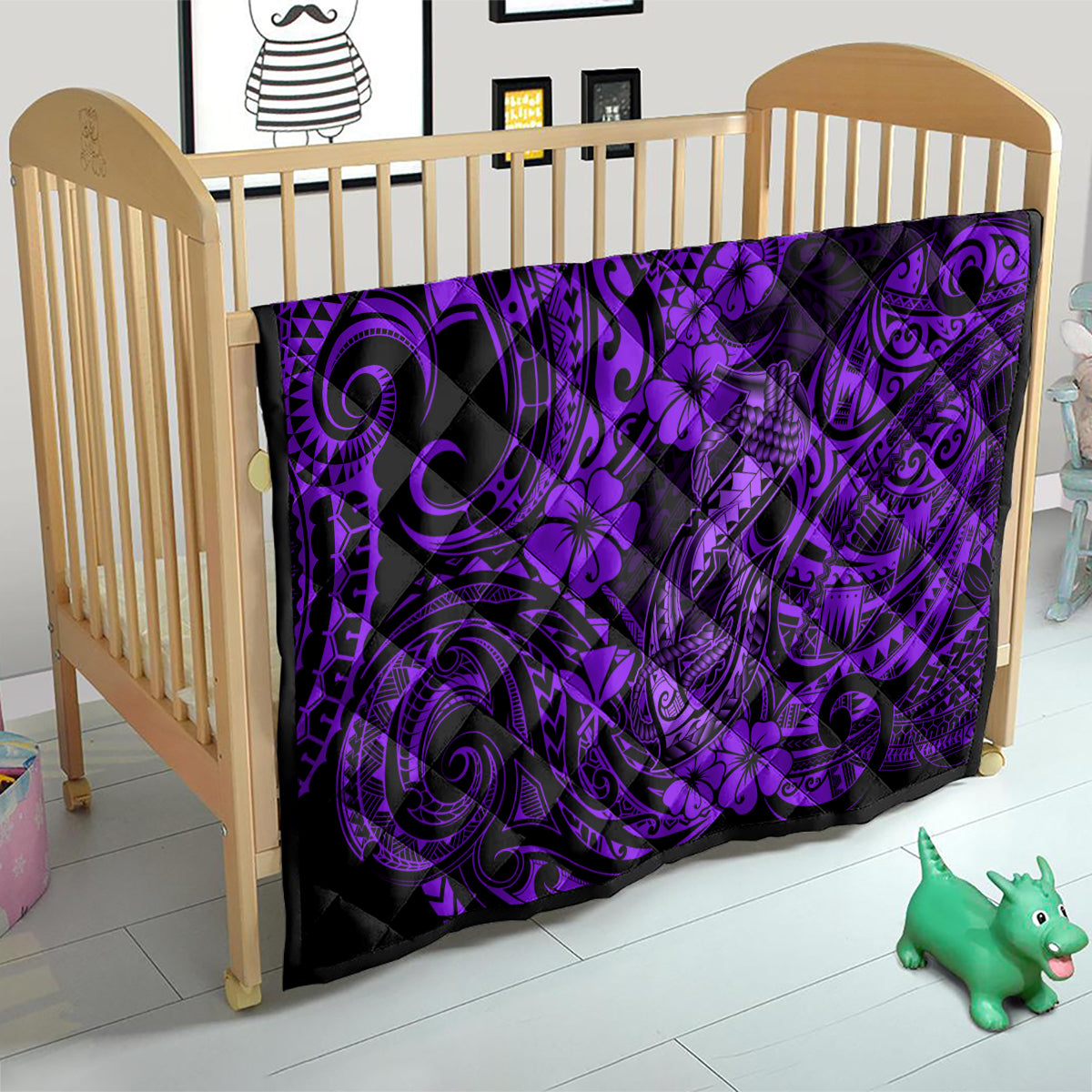 Hawaii Fish Hook Quilt Hibiscus Hawaii Tribal Tattoo Purple Version - Wonder Print Shop