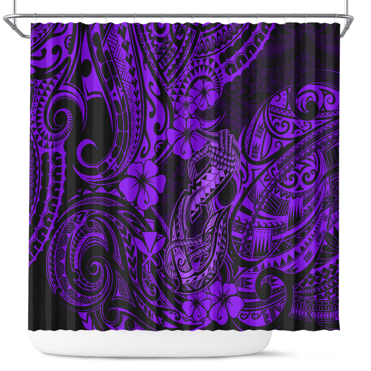 hawaii-fish-hook-shower-curtain-hibiscus-hawaii-tribal-tattoo-purple-version