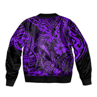Hawaii Fish Hook Sleeve Zip Bomber Jacket Hibiscus Hawaii Tribal Tattoo Purple Version - Wonder Print Shop