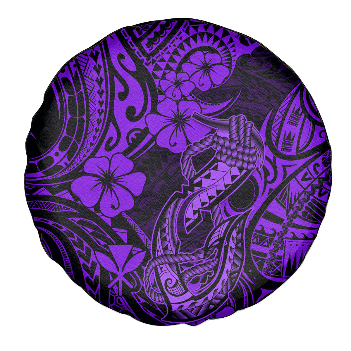 Hawaii Fish Hook Spare Tire Cover Hibiscus Hawaii Tribal Tattoo Purple Version - Wonder Print Shop