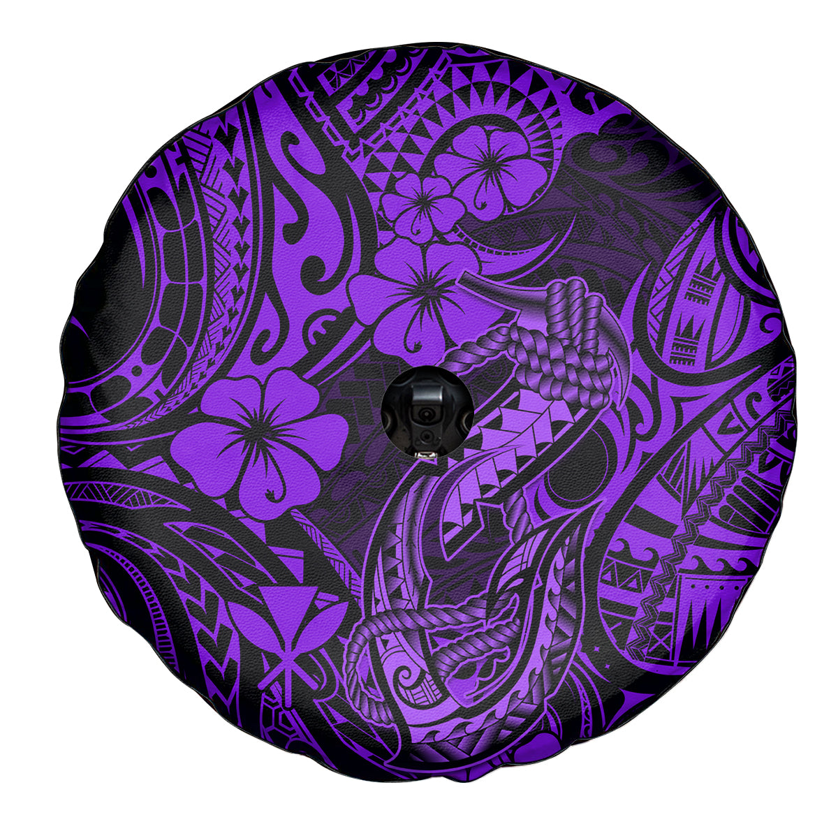 Hawaii Fish Hook Spare Tire Cover Hibiscus Hawaii Tribal Tattoo Purple Version - Wonder Print Shop