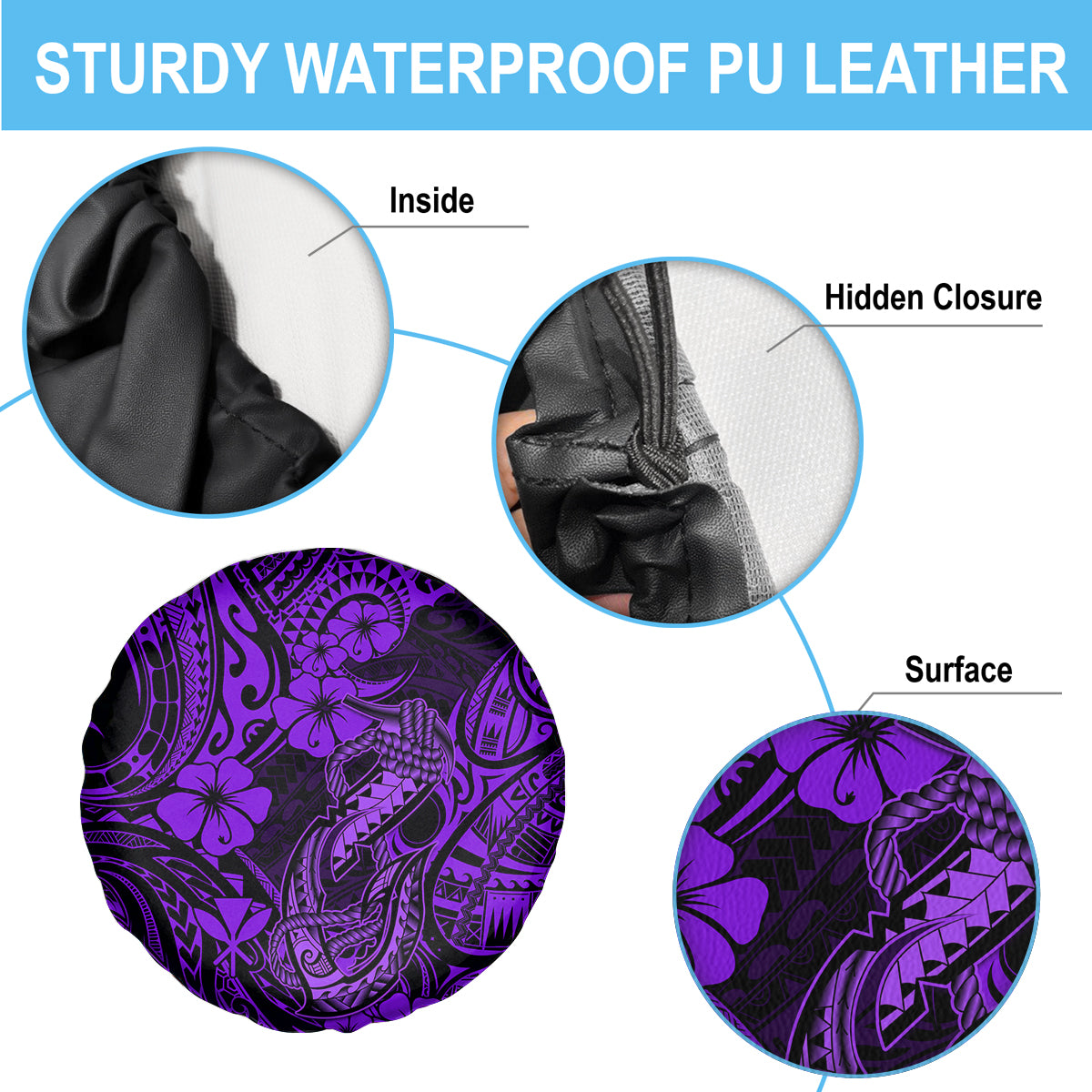 Hawaii Fish Hook Spare Tire Cover Hibiscus Hawaii Tribal Tattoo Purple Version - Wonder Print Shop