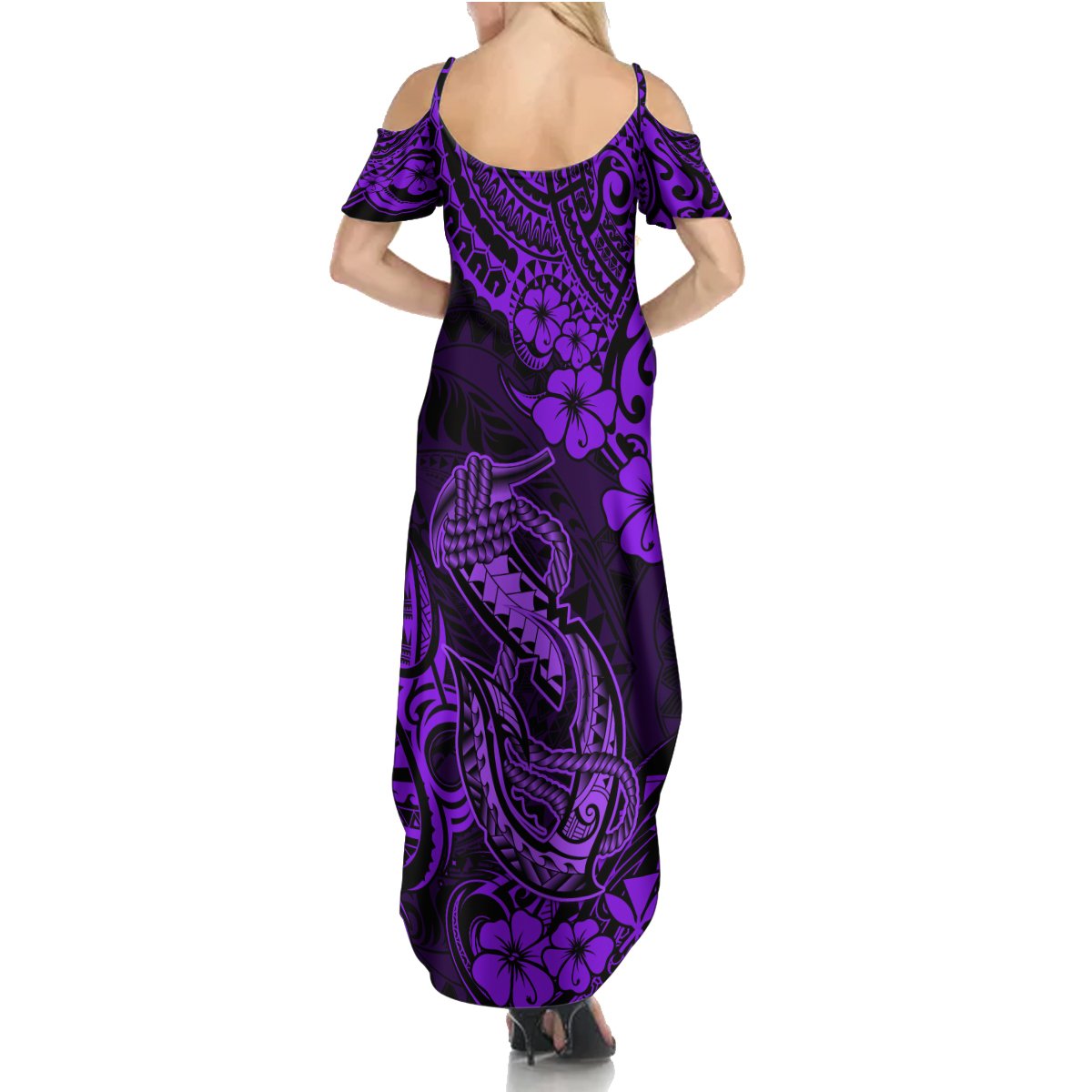 Hawaii Fish Hook Summer Maxi Dress Hibiscus Hawaii Tribal Tattoo Purple Version - Wonder Print Shop