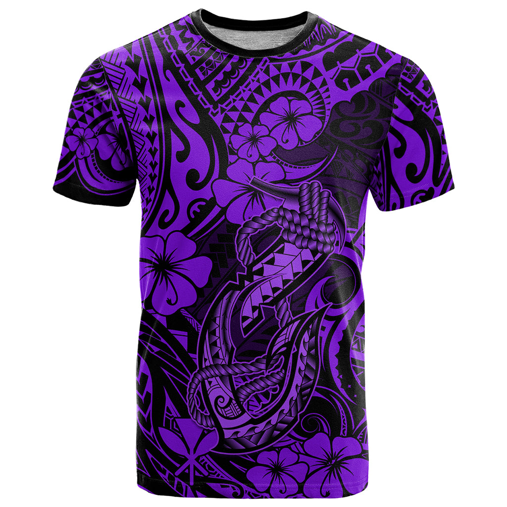 Hawaii Fish Hook T Shirt Hibiscus Hawaii Tribal Tattoo Purple Version - Wonder Print Shop