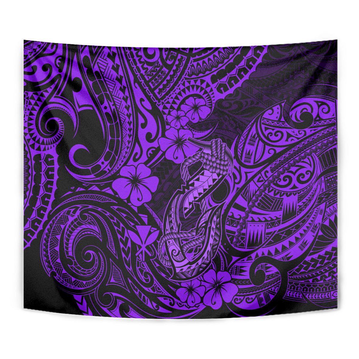 Hawaii Fish Hook Tapestry Hibiscus Hawaii Tribal Tattoo Purple Version - Wonder Print Shop