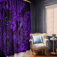 Hawaii Fish Hook Window Curtain Hibiscus Hawaii Tribal Tattoo Purple Version - Wonder Print Shop